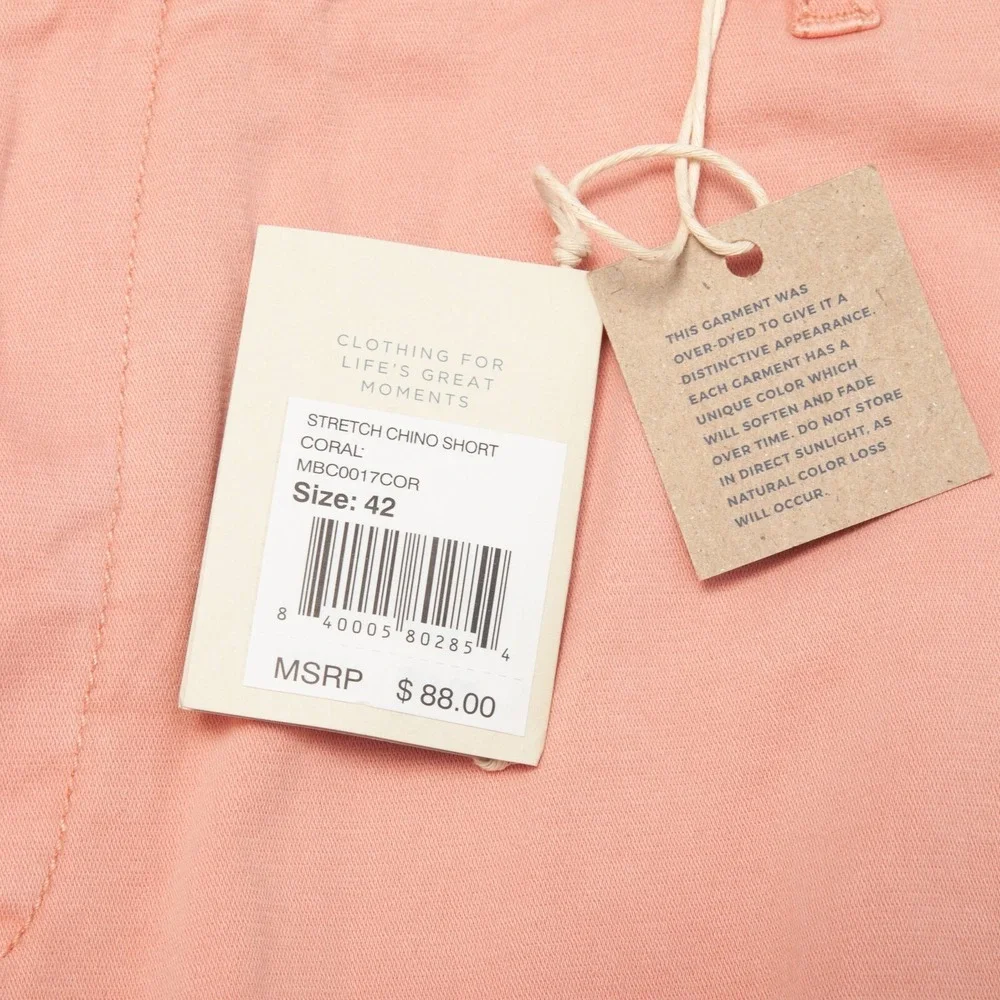 Faherty Stretch Chino Shorts Mens 42 Coral Pink Garment Dyed MBC0017COR New